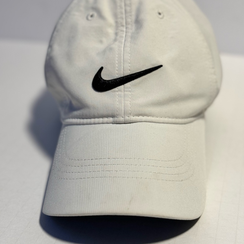 Nike Golf White Black Center Embroidered Swoosh Strapback Hat Cap